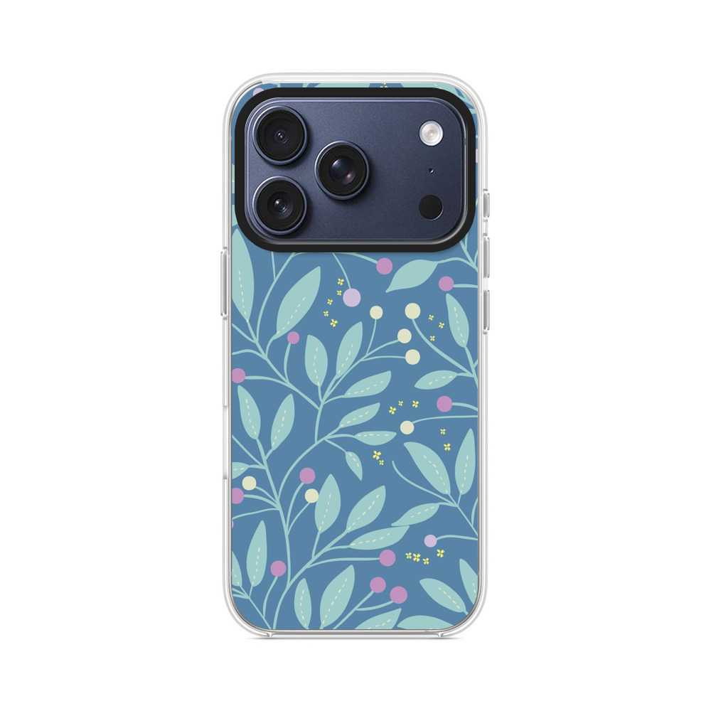 ブルーの葉とベリーのパターン iPhone 17 Proオリジナルケース