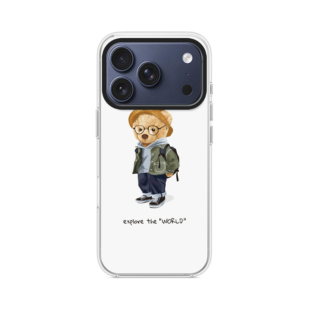 冒険するかわいいクマのキャラクター iPhone 17 Proオリジナルケース