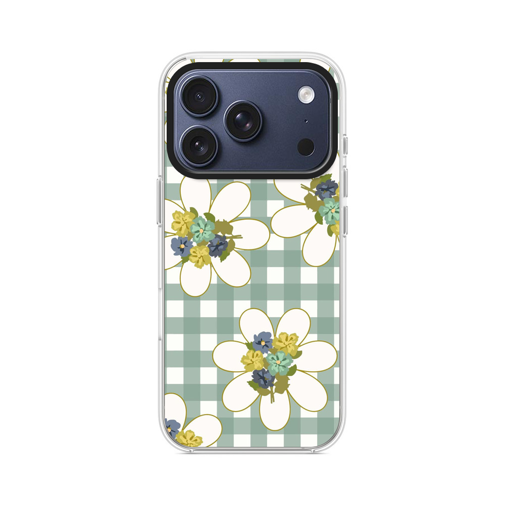 チェック柄と花のパターン iPhone 17 Proオリジナルケース