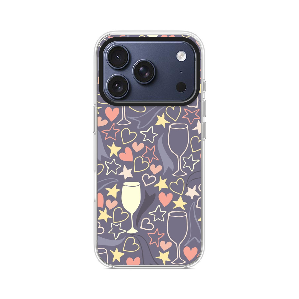 ハートと星とシャンパングラスのパターン iPhone 17 Proオリジナルケース