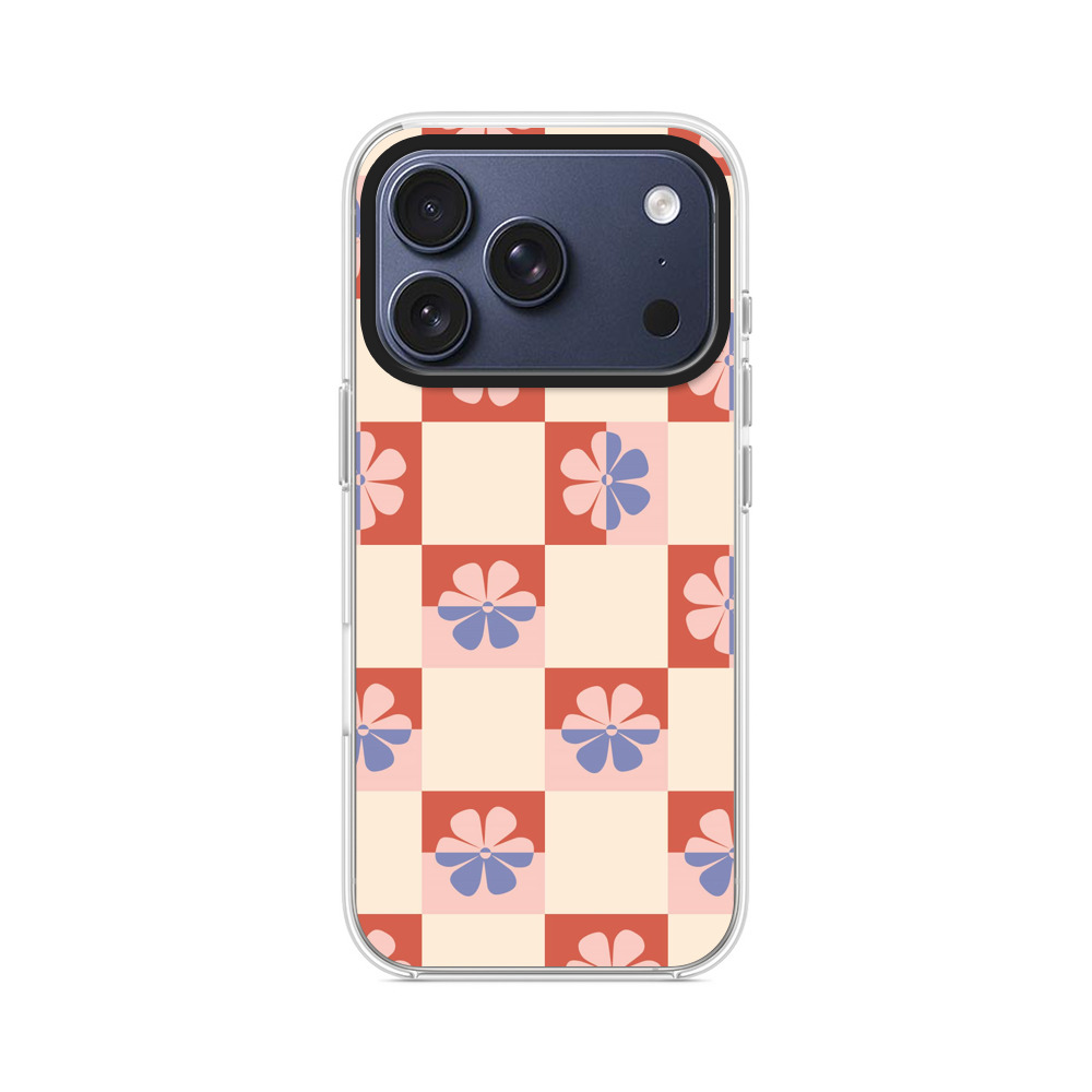 花のチェッカーパターン模様 iPhone 17 Proオリジナルケース