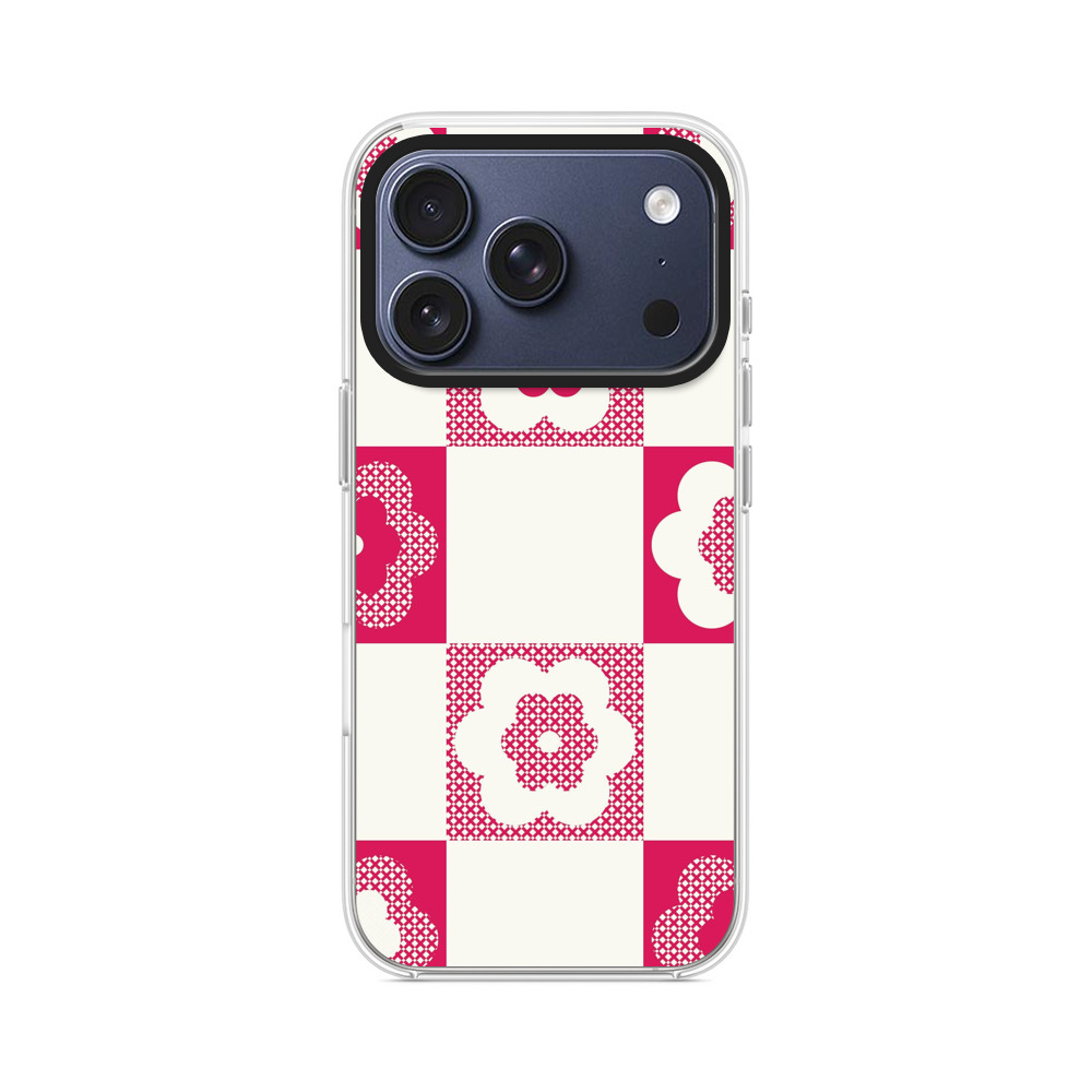 市松模様の花柄パターン iPhone 17 Proオリジナルケース