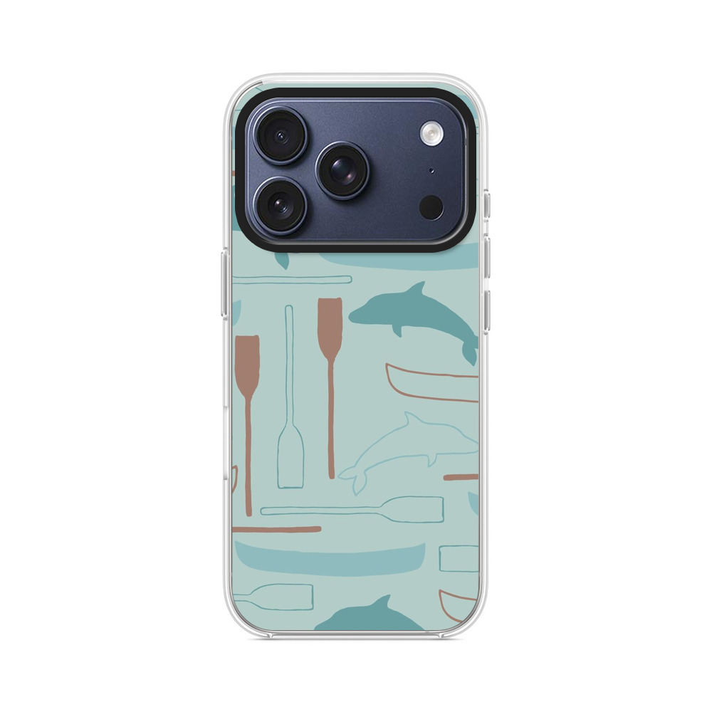 イルカとカヌーのパターン iPhone 17 Proオリジナルケース