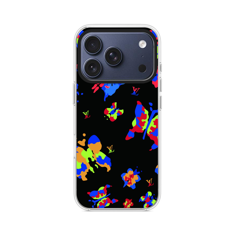 カラフルな蝶と花の抽象画 iPhone 17 Proオリジナルケース