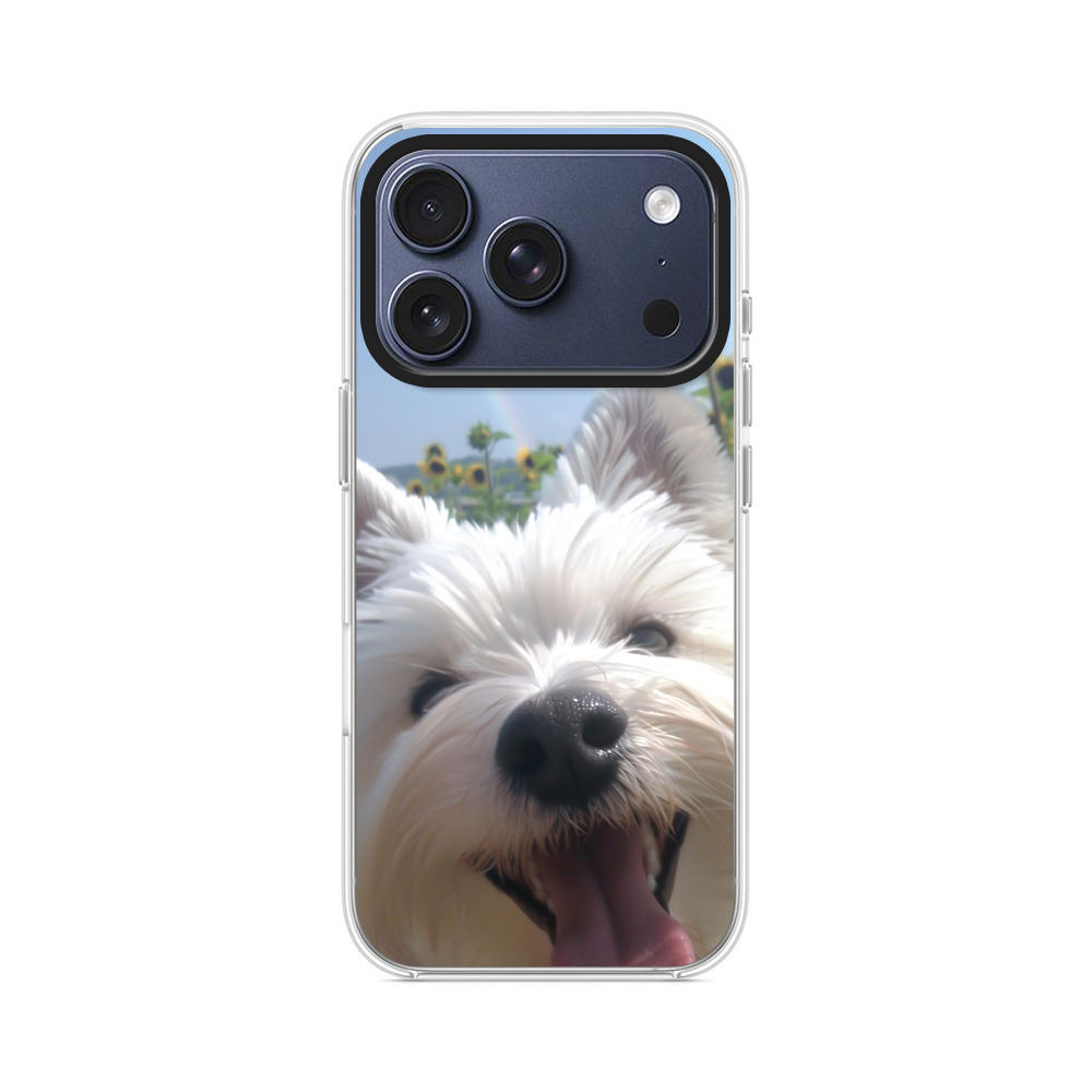 白い犬とひまわりと虹 iPhone 17 Proオリジナルケース