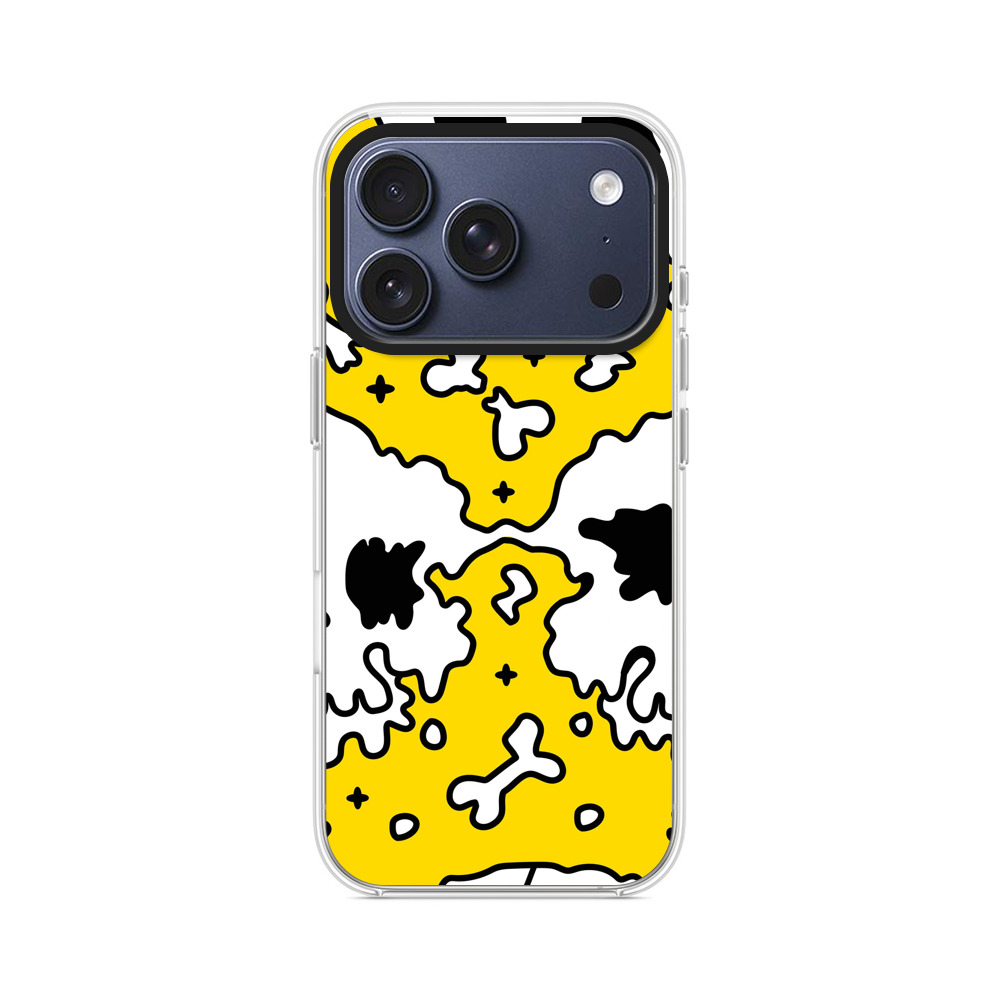 黄色の背景のスカルパターン iPhone 17 Proオリジナルケース