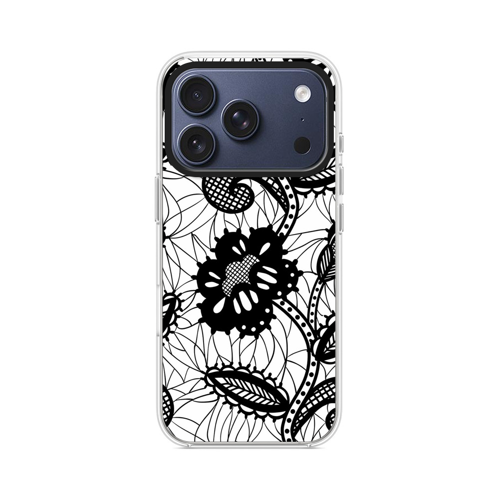 黒と白の花柄模様 iPhone 17 Proオリジナルケース