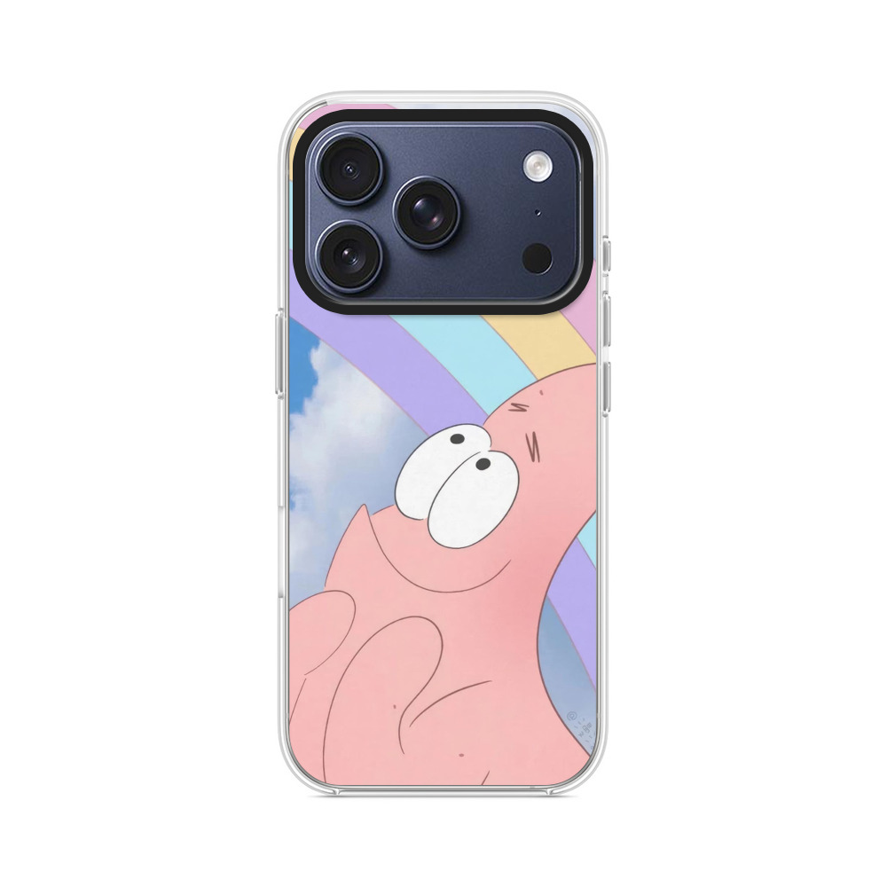 虹と見上げるピンクキャラ iPhone 17 Proオリジナルケース