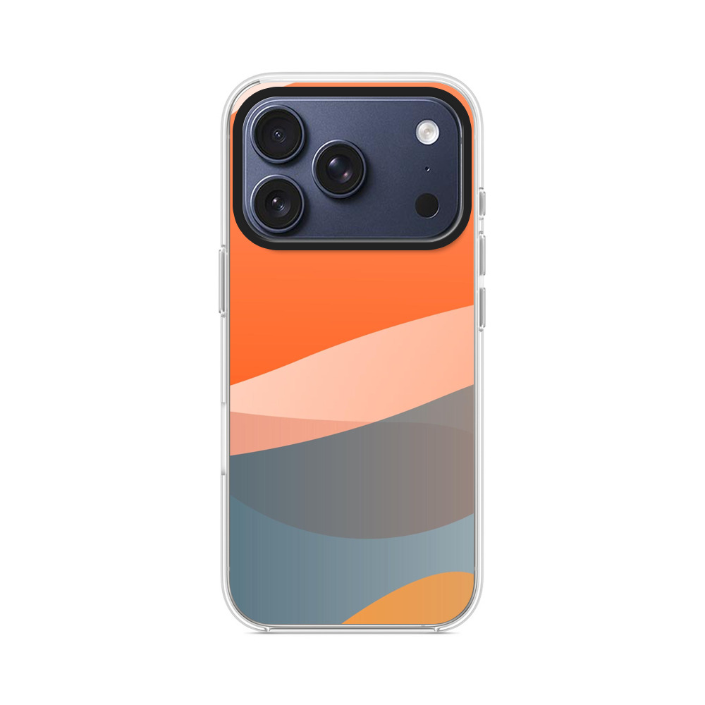 オレンジ青の曲線アート iPhone 17 Proオリジナルケース