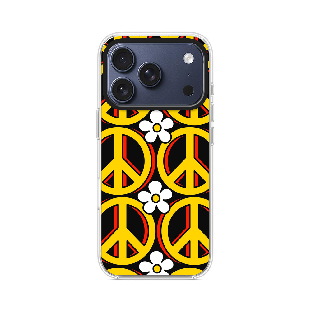 ピースマークとハイビスカスのパターン iPhone 17 Proオリジナルケース