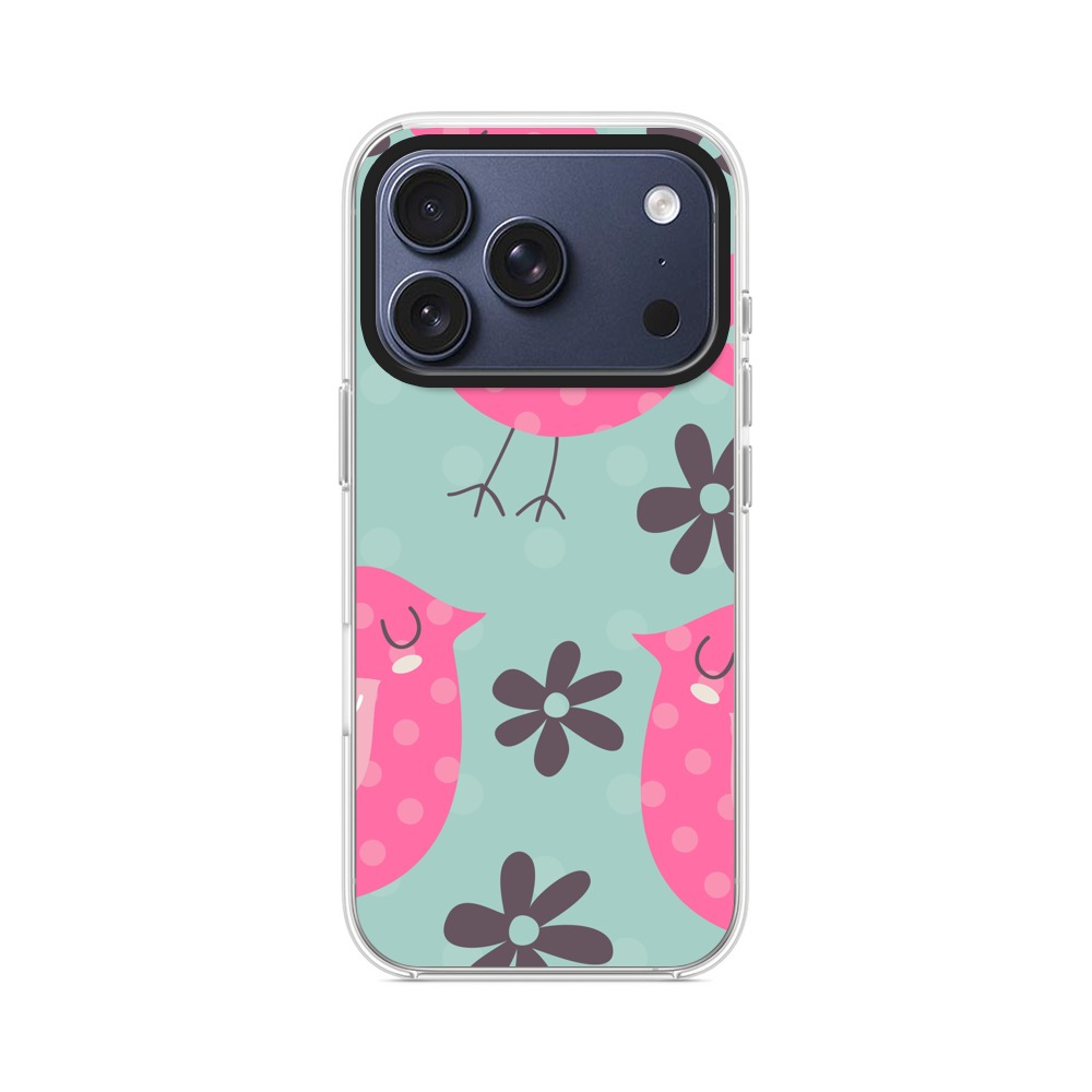 ピンクの小鳥と花のパターン iPhone 17 Proオリジナルケース