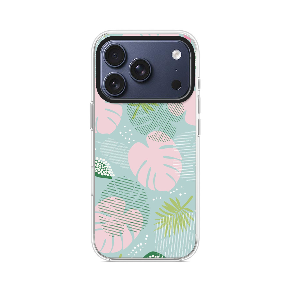 ピンクのモンステラとトロピカルリーフパターン iPhone 17 Proオリジナルケース