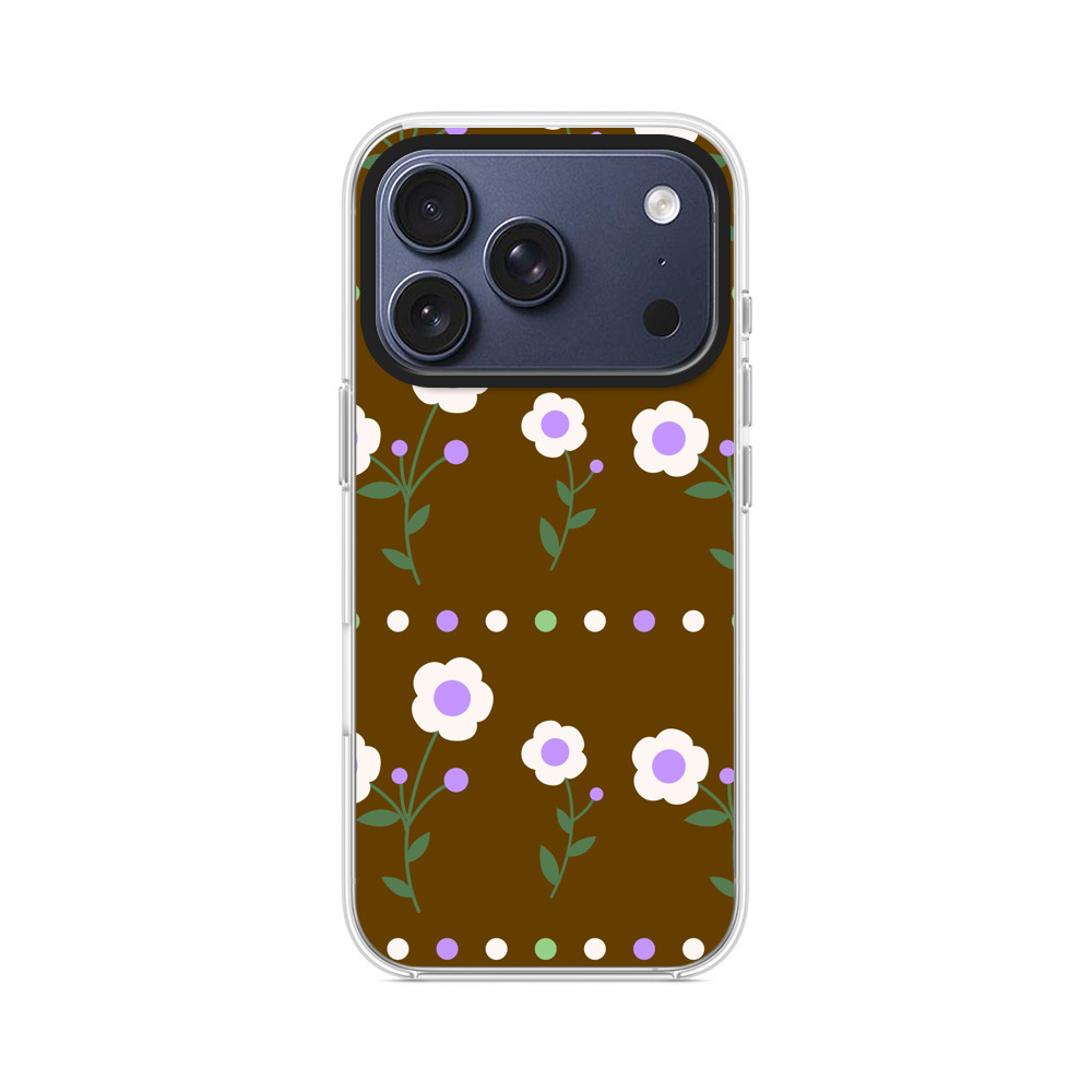 白と紫の花柄パターン iPhone 17 Proオリジナルケース