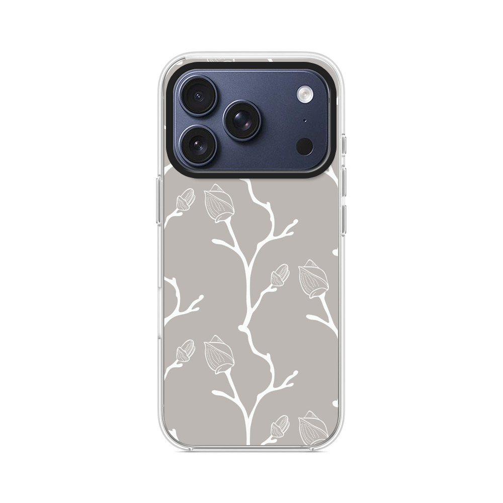 白い枝と蕾のパターン iPhone 17 Proオリジナルケース
