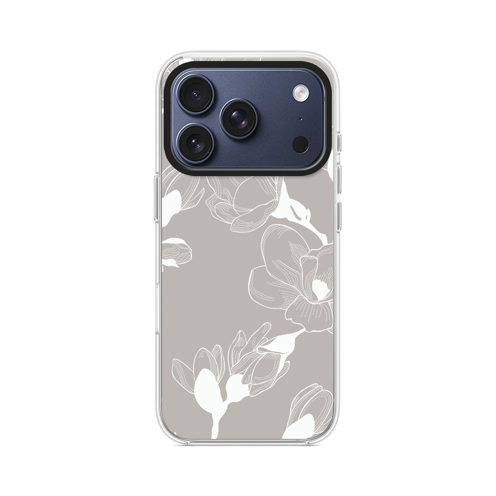 白い線画の花柄パターン iPhone 17 Proオリジナルケース