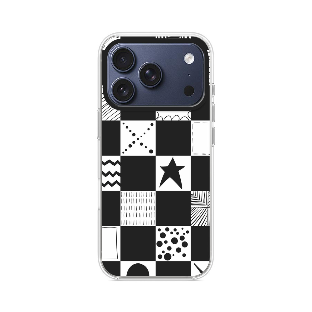 白黒パターンモザイク iPhone 17 Proオリジナルケース