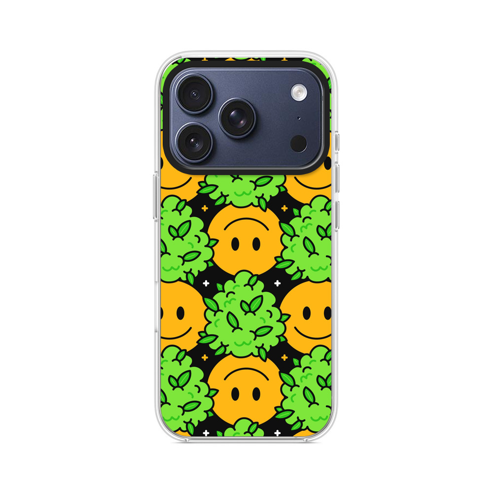 スマイリーフェイスと葉っぱのパターン iPhone 17 Proオリジナルケース