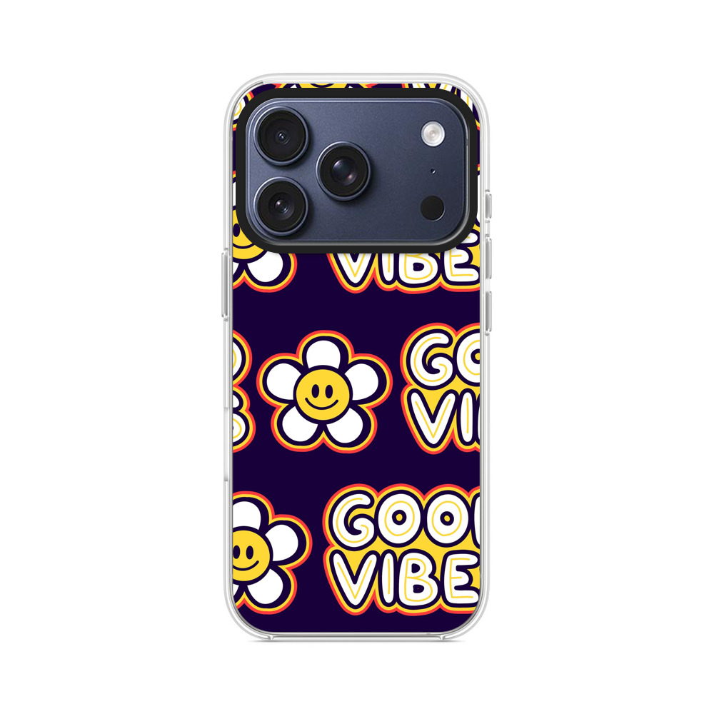 スマイリーフラワーとグッドバイブスのパターン iPhone 17 Proオリジナルケース
