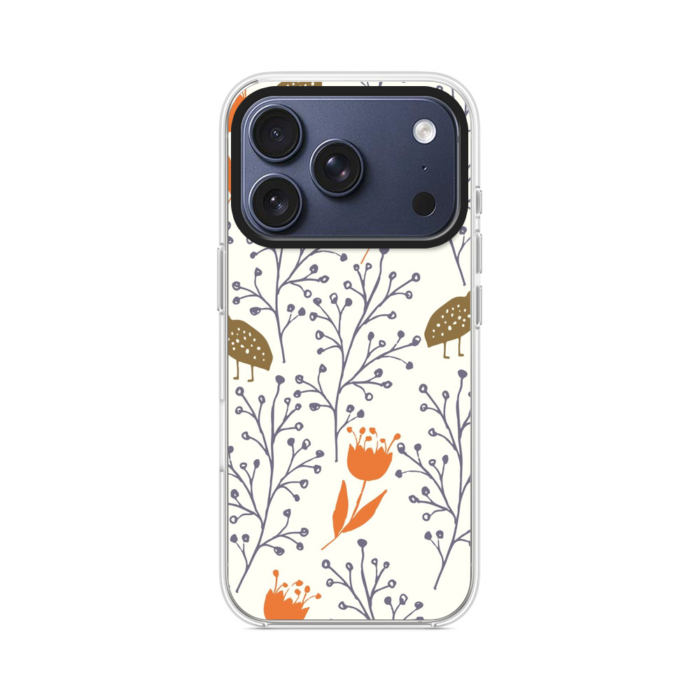 鳥と花のパターン iPhone 17 Proオリジナルケース
