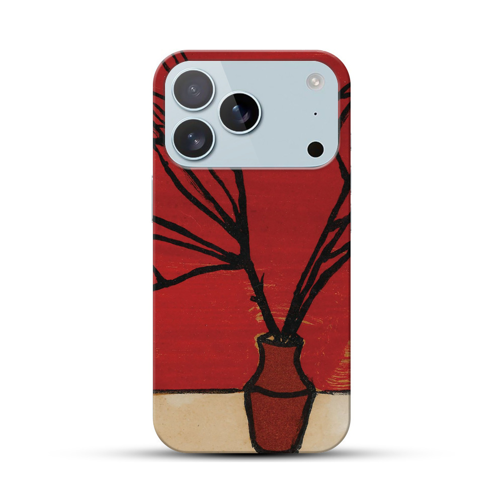 赤い背景の花瓶と枝 iPhone 17 Proオリジナルハードケース