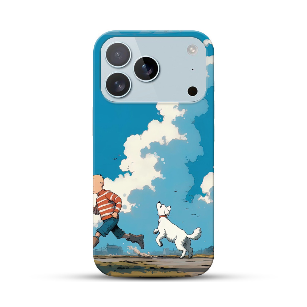 青空と電車の前の少年 iPhone 17 Proオリジナルハードケース