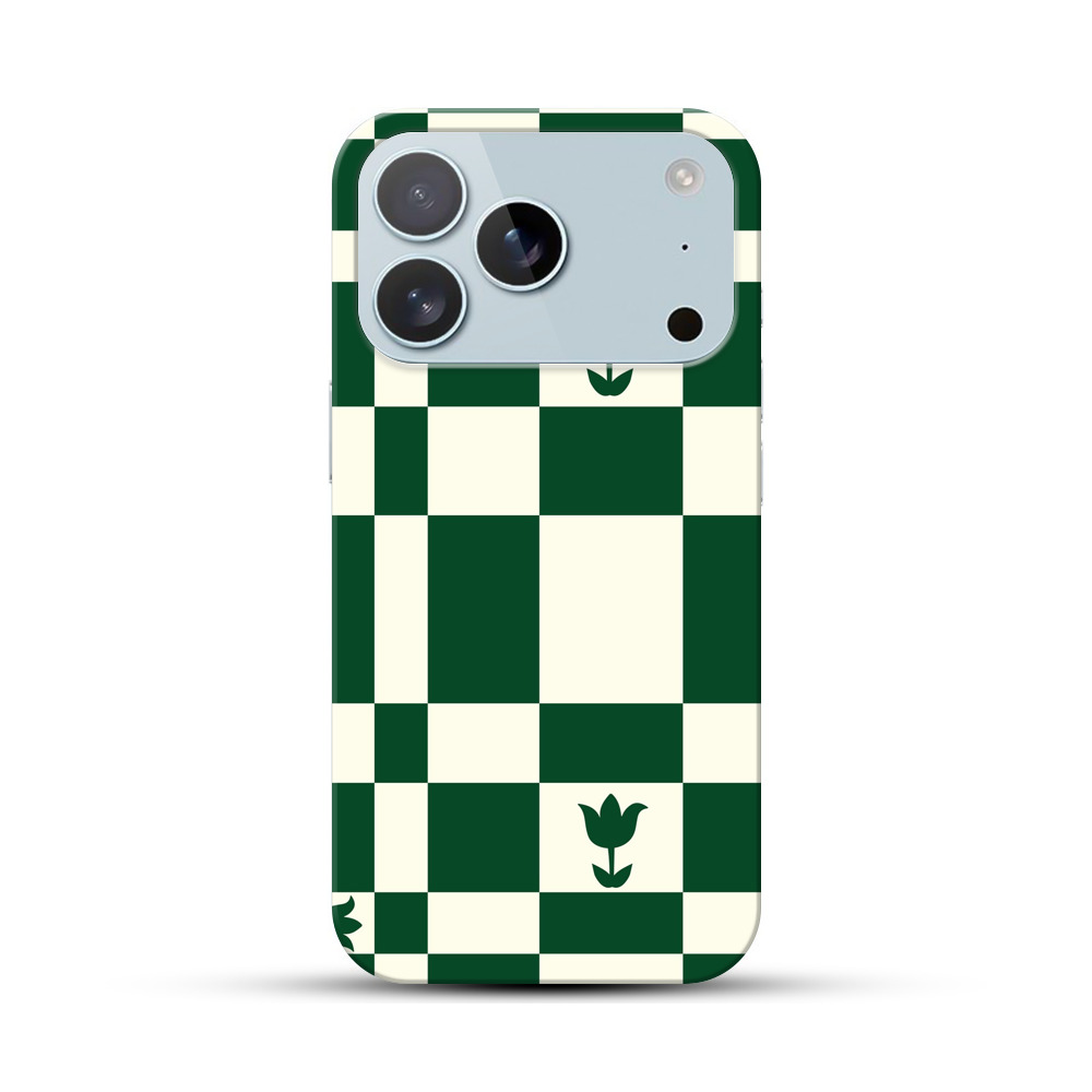 チューリップとチェッカーボードパターン iPhone 17 Proオリジナルハードケース