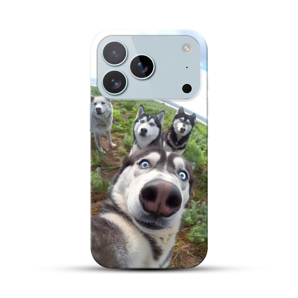 元気なハスキー犬の群れ iPhone 17 Proオリジナルハードケース