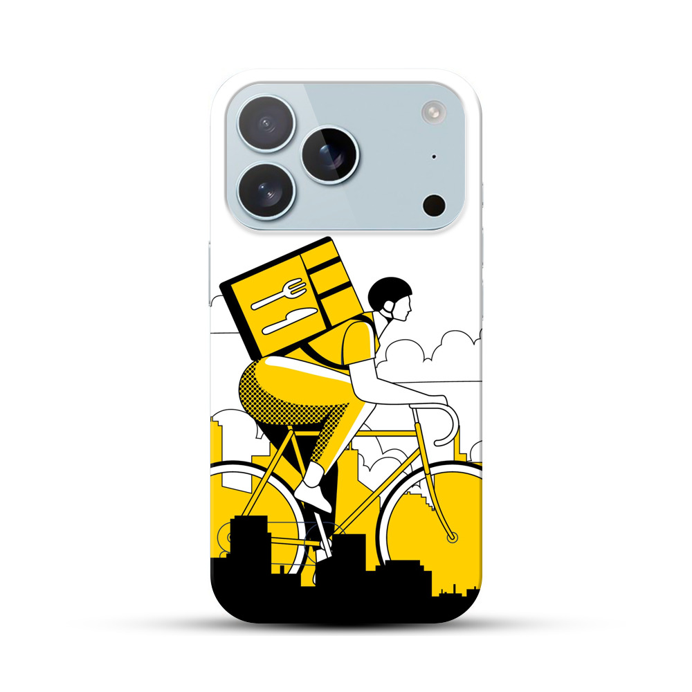 配達員が自転車で配達するシルエット iPhone 17 Proオリジナルハードケース