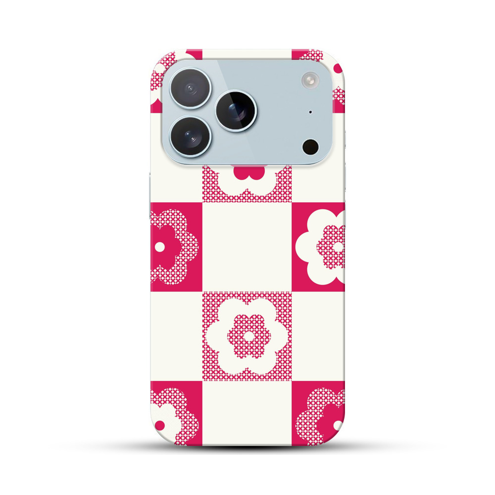 市松模様の花柄パターン iPhone 17 Proオリジナルハードケース