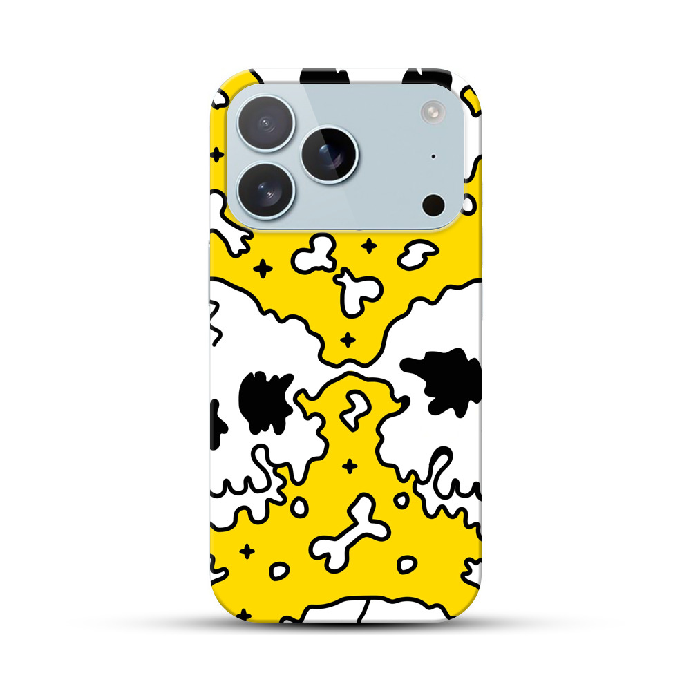 黄色の背景のスカルパターン iPhone 17 Proオリジナルハードケース