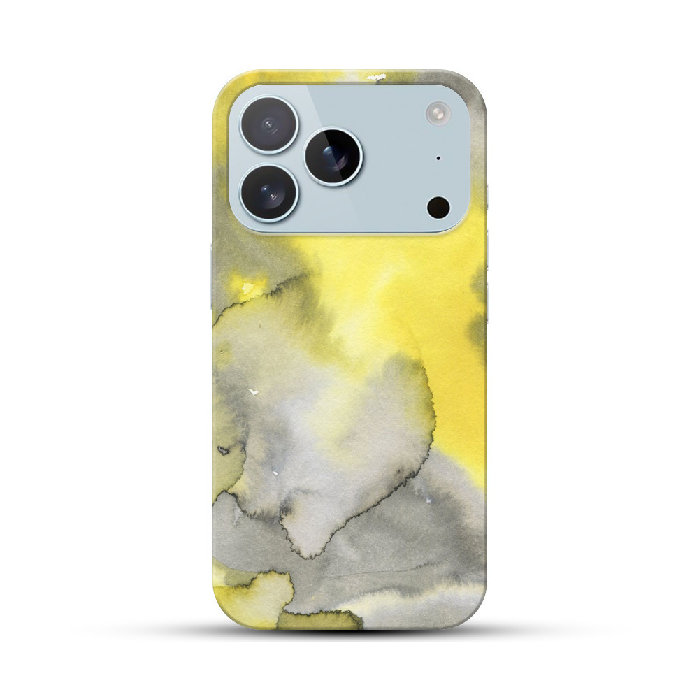 黄色と灰色の水彩模様 iPhone 17 Proオリジナルハードケース