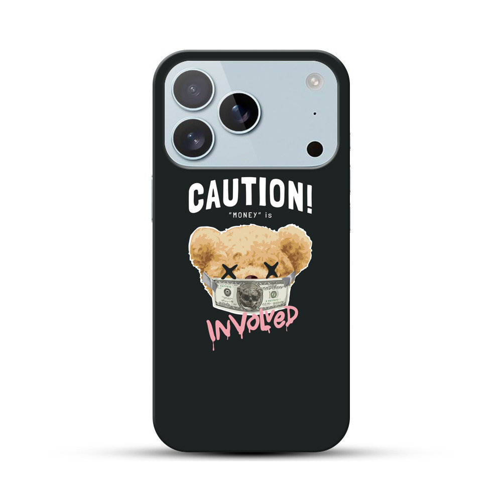 お金のマスクをしたクマのイラスト iPhone 17 Proオリジナルハードケース