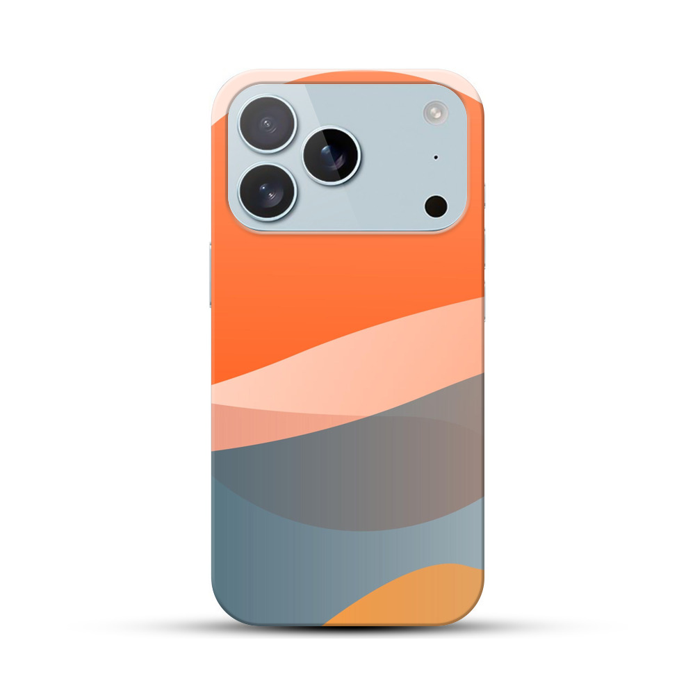 オレンジ青の曲線アート iPhone 17 Proオリジナルハードケース