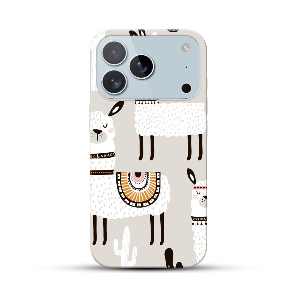 ラマとサボテンの模様 iPhone 17 Proオリジナルハードケース