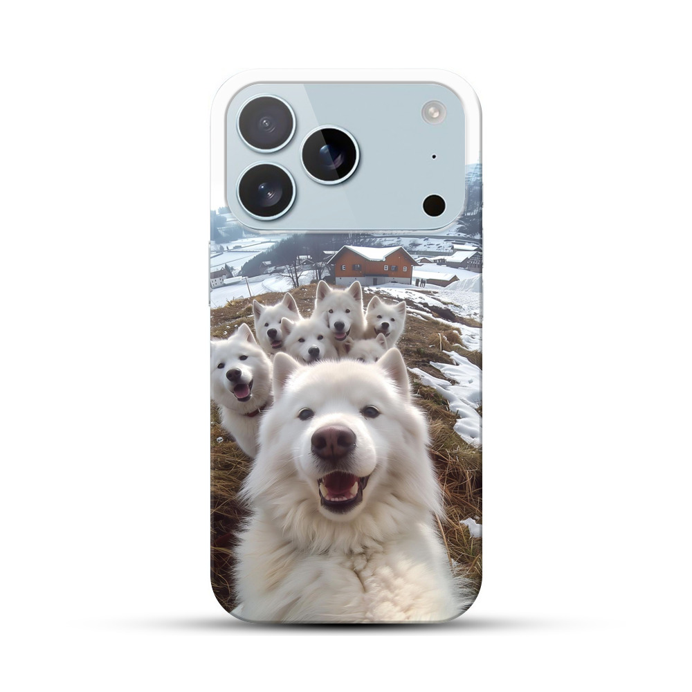 雪山のサモエド犬たちの群れ iPhone 17 Proオリジナルハードケース