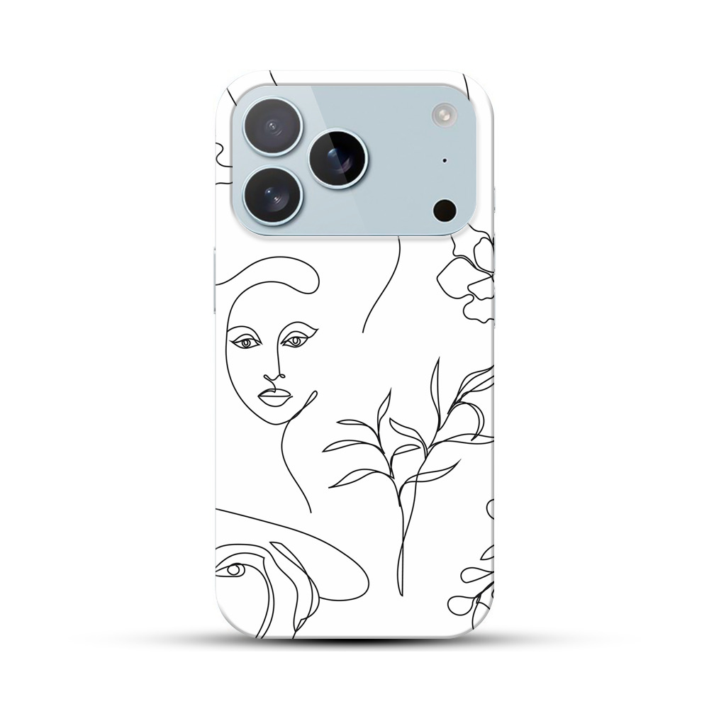 シンプルな線描画の女性と植物 iPhone 17 Proオリジナルハードケース