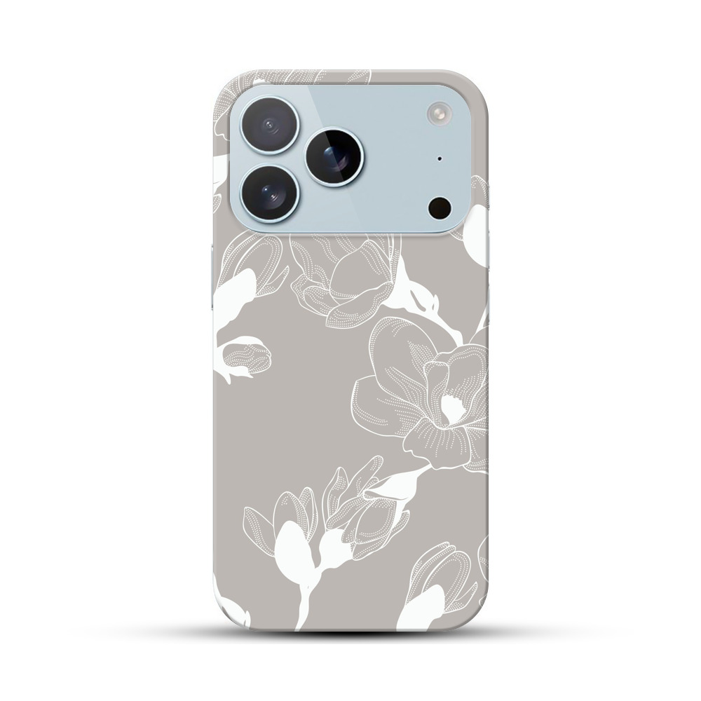白い線画の花柄パターン iPhone 17 Proオリジナルハードケース