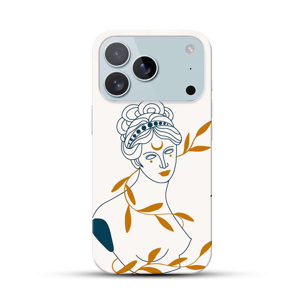 月と植物の女性の線画アート iPhone 17 Proオリジナルハードケース