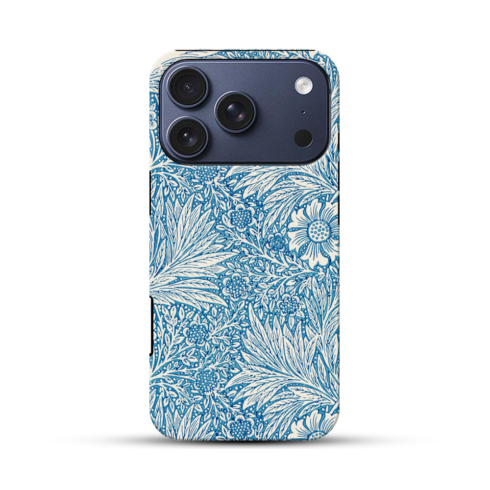 青い花柄のデザイン iPhone 17 Proオリジナルハ耐衝撃ケース