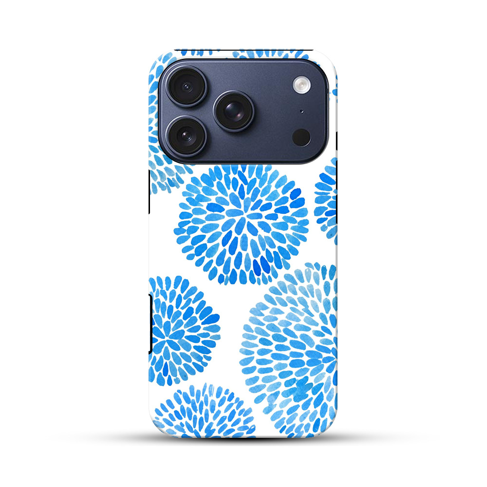 青い花のパターン iPhone 17 Proオリジナルハ耐衝撃ケース