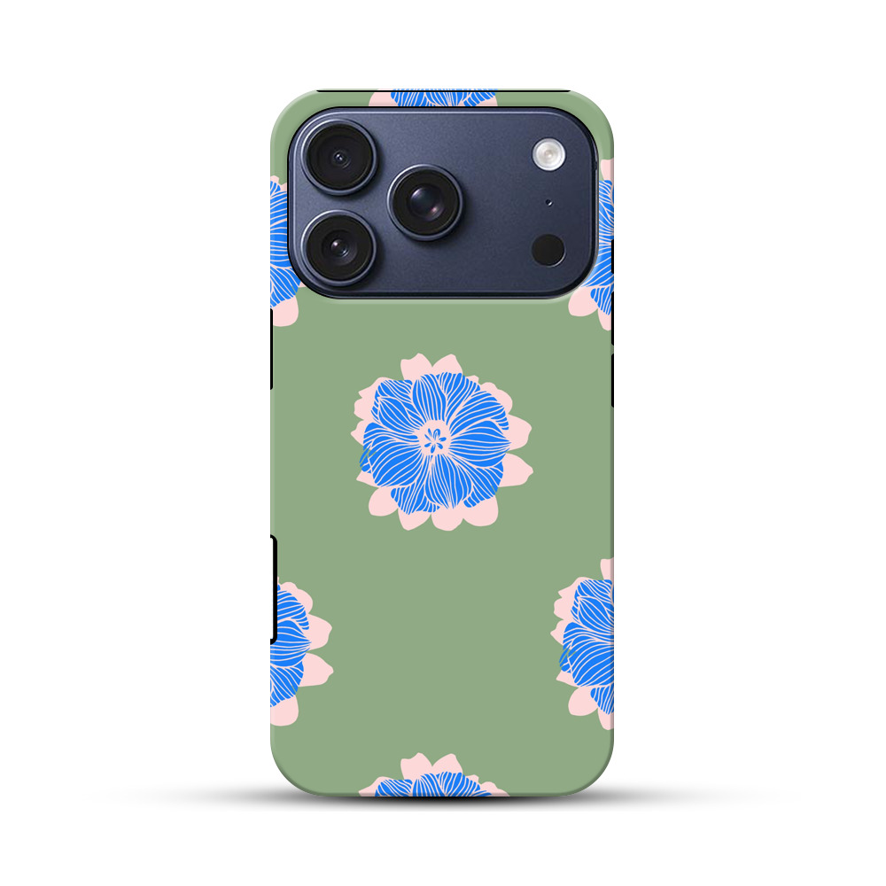 青い花のパターン iPhone 17 Proオリジナルハ耐衝撃ケース