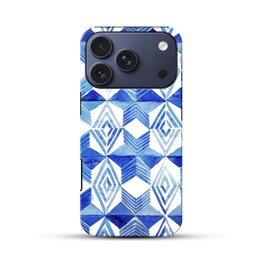 青い水彩パターン iPhone 17 Proオリジナルハ耐衝撃ケース