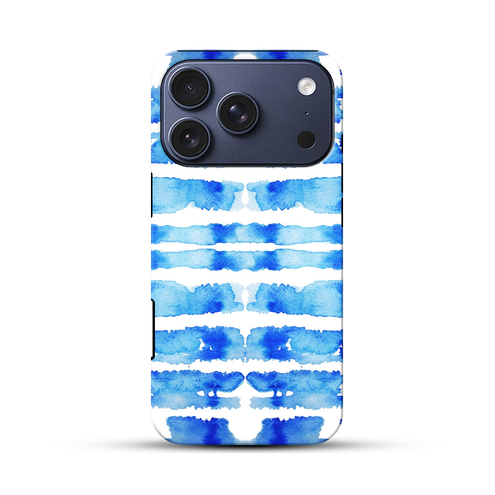 青い水彩のストライプ iPhone 17 Proオリジナルハ耐衝撃ケース