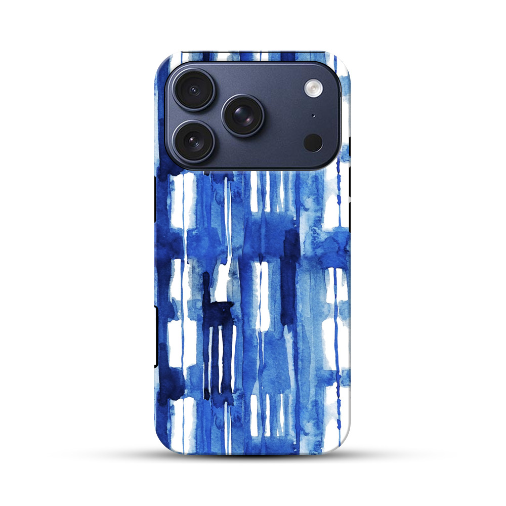 青い水彩のパターン iPhone 17 Proオリジナルハ耐衝撃ケース