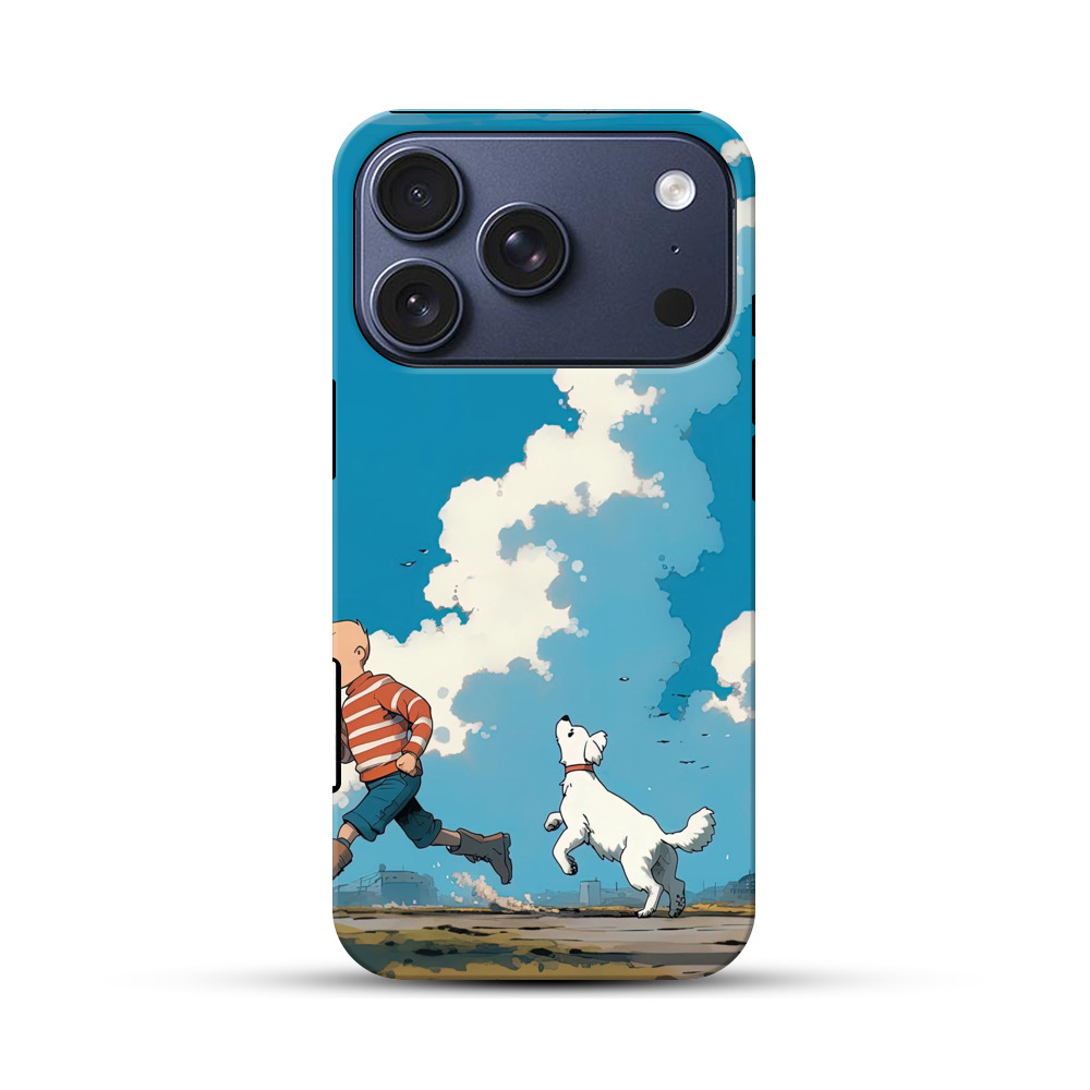 青空と電車の前の少年 iPhone 17 Proオリジナルハ耐衝撃ケース