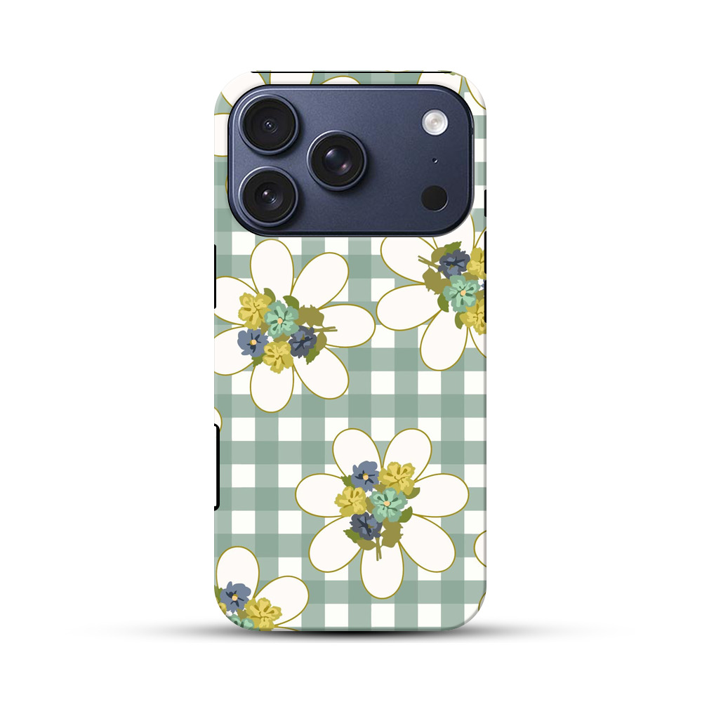 チェック柄と花のパターン iPhone 17 Proオリジナルハ耐衝撃ケース
