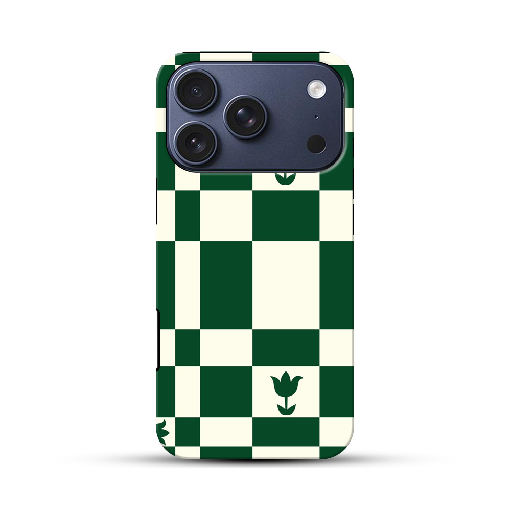 チューリップとチェッカーボードパターン iPhone 17 Proオリジナルハ耐衝撃ケース