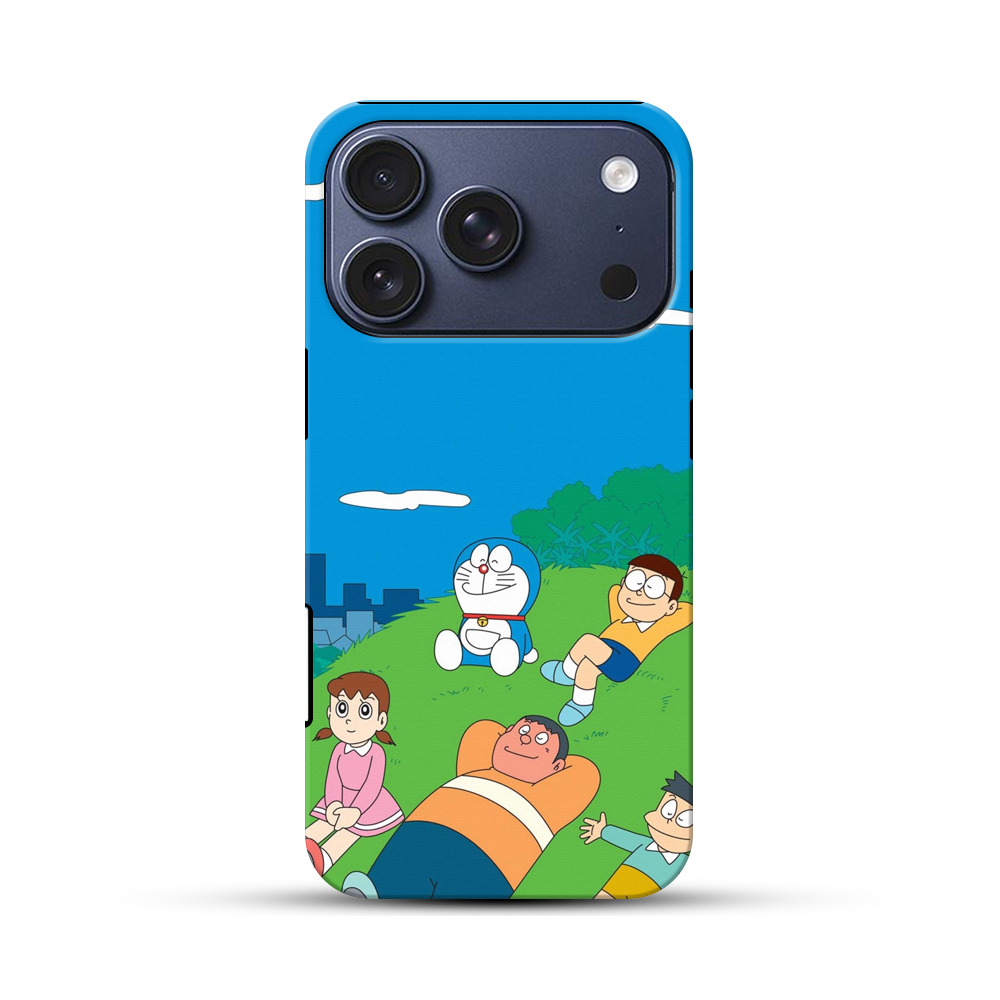 青空の草原でくつろぐドラえもん iPhone 17 Proオリジナルハ耐衝撃ケース