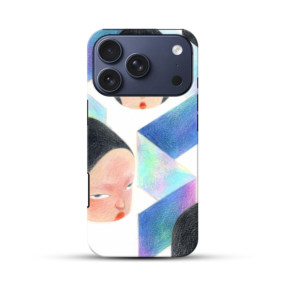 不思議な表情の女性の顔と幾何学模様 iPhone 17 Proオリジナルハ耐衝撃ケース
