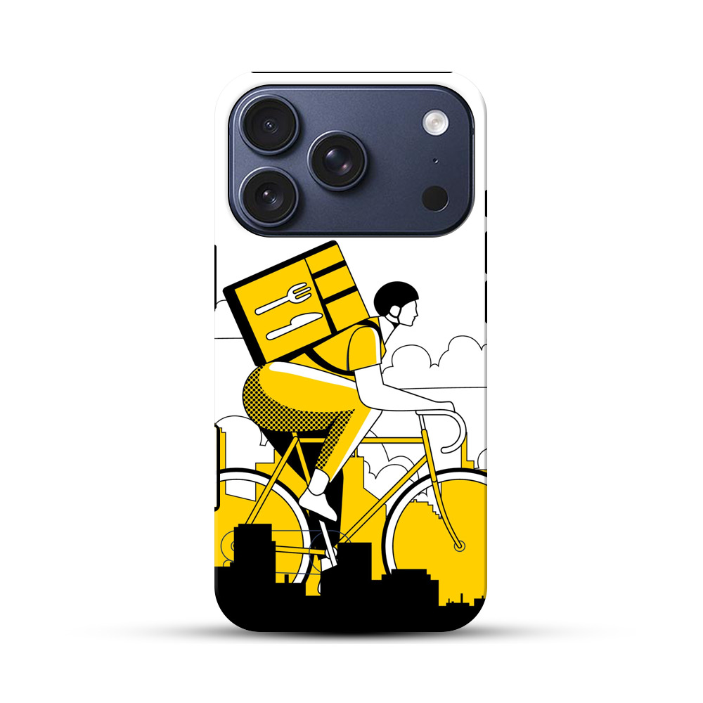 配達員が自転車で配達するシルエット iPhone 17 Proオリジナルハ耐衝撃ケース